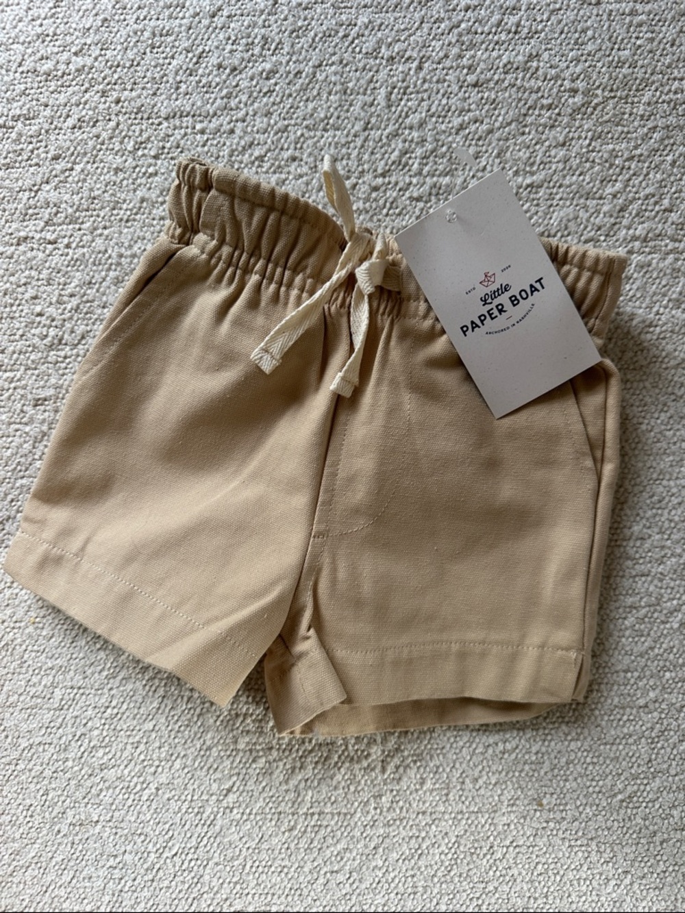 Little Paper Boat Khaki Elastic-Waist Pull-On Shorts with Drawstring